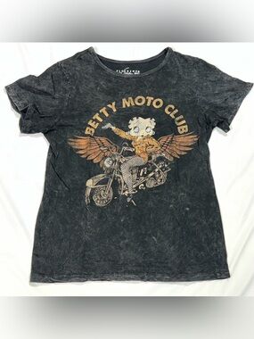 Betty Boop Moto Club Black Mineral Wash Graphic Tee Women’s L P21